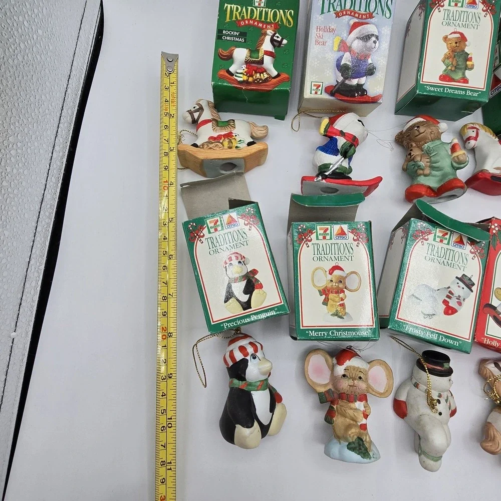 VTG  7-11 Citgo‎ Traditions Christmas Ornaments Santa Snowman Penguin Lot of 9